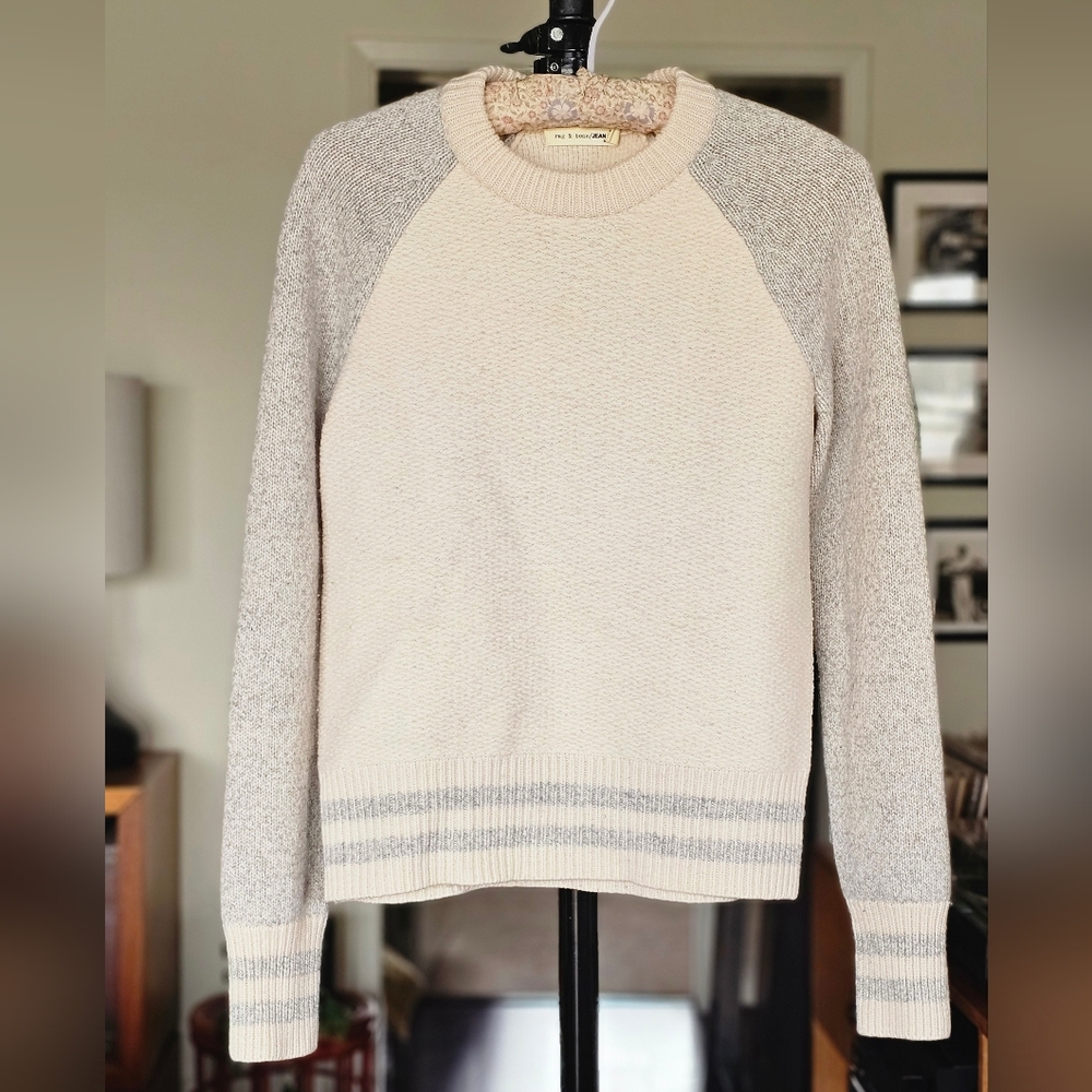 Rag & Bone Jana Sweater Cream and Gray Knit Crew Neck - Picture 1 of 10